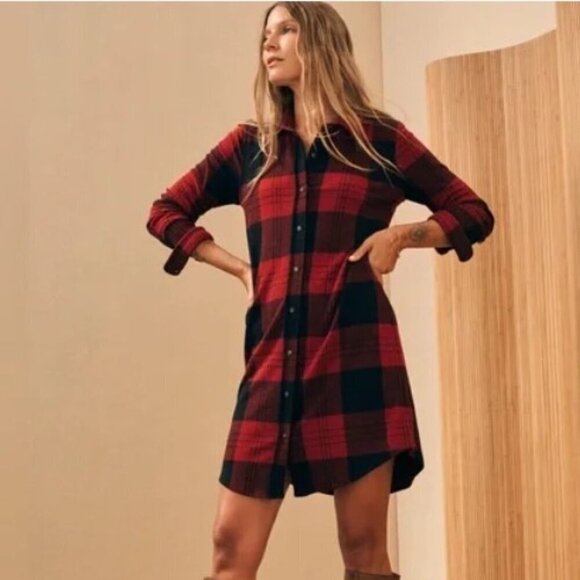 Faherty Legend Buffalo Plaid Red Black Flannel Dress Women's